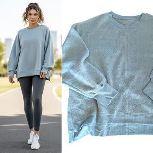 Tahari Sport Mint Green Oversized Crew Neck Fleece Sweatshirt Medium NWT